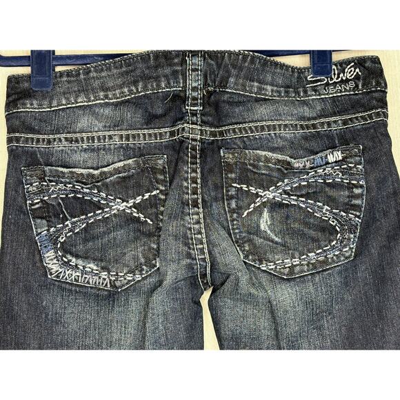SILVER Jeans Women’s Boot Cut - Labeled 29x35 - Faded Distressed Dark Wash Denim - Picture 4 of 10